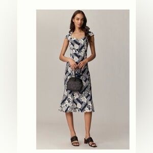 Maeve Navy and White Floral Midi Dress